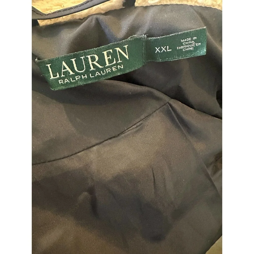 *Flaw Lauren Ralph Lauren Faux Fur Down Coat Black Faux Leather Trim Sherpa XXL - Picture 8 of 16
